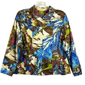 Chico’s Additions Jacket Abstract Art Print Zip Blue Resort Travel Size 3 US XL